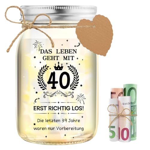 40.Geburtstag Geldgeschenk, Geschenke zum 40 Geburtstag Frau LED Flaschenlicht 40 Geldgeschenke Geburtstag Verpackung Witzige 40. Geburtstagsgeschenk für Frauen Geschenkideen zum Geburtstag Tischdeko von HSDSH