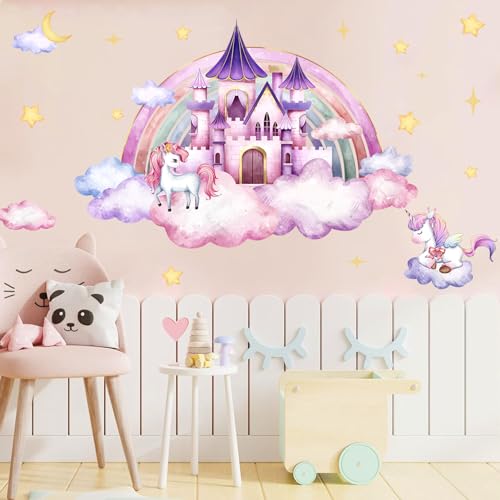 HSDSH Wandtattoo Einhorn Regenbogen Groß Wandaufkleber Schloss Wolken Stern Mädchen Wandsticker Wanddeko für Kinderzimmer Babyzimmer Mädchenzimmer Schlafzimmer von HSDSH