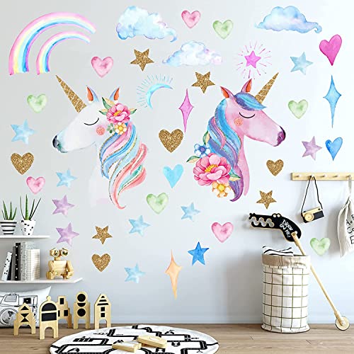 HSDSH Wandtattoo Einhorn Wandsticker Kinderzimmer Mädchen Wandaufkleber Regenbogen Stern Kinder Aufkleber abnehmbar für Mädchen Kinderzimmer Babyzimmer Schlafzimmer Wanddeko von HSDSH