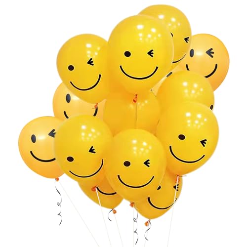 Luftballons mit Smiley-Gesicht, 30,5 cm, gelb, mit aufgedruckten lächelnden Ballons für Geburtstag, Kinder, Party, Festivals, Dekorationen, 50 Stück von HSHRYY