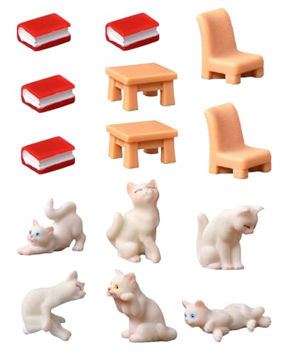 HSIXHAF 13 pcs Figuren Katze Miniatur Tortendeko Katzen Geburtstag Deko Tiere Tortenfiguren Mini Kat Ornament Kindergeburtstag Kuchendeko Figuren für Desktop Harz Miniatur Garten Spielzeug von HSIXHAF