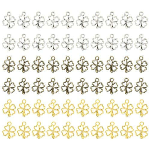 HSIXHAF 150 pcs Kleeblatt Anhänger, Kleeblatt Glücksbringer Kettenanhänger, Kleine Metall Charms zum Armband, für DIY Abschiedsgeschenk, Keschlüsselanhänger, Schmuckanhänger, Gold und Silber von HSIXHAF