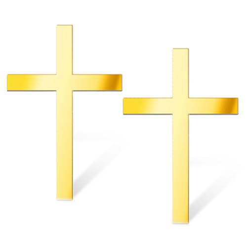 HSIXHAF 2 pcs Kuchendeko Kreuz Cake Topper Gold Acryl Torte Deko 10x7cm Spiegel Kuchen Dekoration Set für Hochzeit Geburtstag Party Kommunion, Familie von HSIXHAF