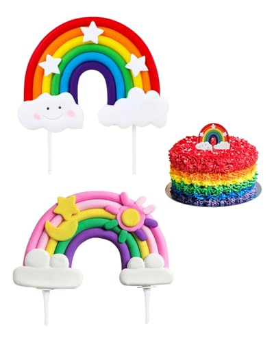 HSIXHAF 2 pcs Regenbogen Cake Topper Herz Wolke Regenbogen Tortendeko Personalisierter Geburtstag Kuchendeko Regenbogen Kuchenaufsatz Bunte Geburtstagsparty-Dekorationszubehör von HSIXHAF