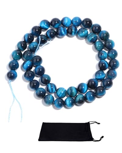 HSIXHAF 45 stück Perlen zum Auffädeln 8mm Halbedelsteine Perlen Himmelblaues Tigerauge mit Loch Natürliche Lose Runde Steinperlen für Herstellung Schmuck Armbänder Halsketten von HSIXHAF