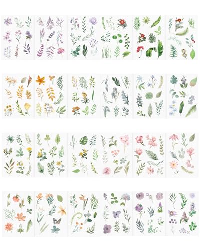 HSIXHAF Blatt Scrapbook Aufkleber Pflanzen, Blumen Sticker Transparent Pflanzen Aufkleber Basteln Scrapbook Stickers Natur Sticker Für Fotoalbum Retro Blumen Sammelalbum DIY Basteln(24 pcs, 12 Stile) von HSIXHAF