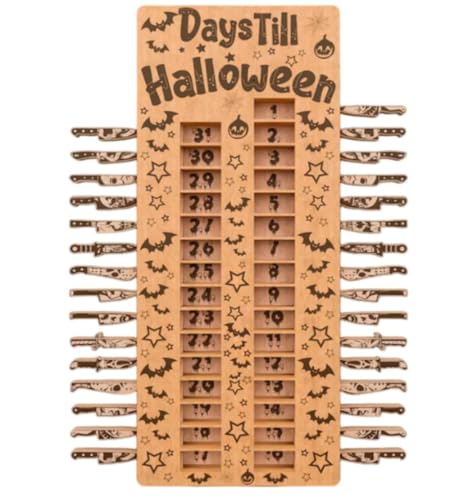 Halloween Adventskalender 2024, Lustiger Countdown-Kalender Aus Holz, Halloween-Countdown-Kalender, Kommt Mit 31 Abnehmbaren Holzgriffen, Halloween-Innendekorationen Für Den Büro-Heimschreibtisch (1) von HSJKOMN