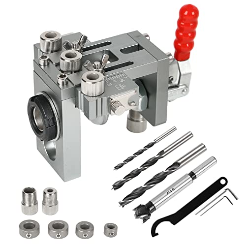 HSJKWPT Pocket Hole Jig Set 3 in 1 Doweling Jig Kit mit 5/8/10-mm Bohrern + 15mm Taschenloch Bohrschablone mit Positionierungsclip Bohrführung Puncher Locator für die Holzbearbeitung von HSJKWPT