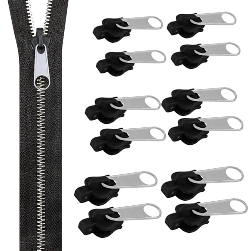 12 Stück Reißverschluss Reparaturset, Reissverschluss Reparatur Set, Zipper Ersatz für Universal, Fix Ersatzteile Reißverschlüsse, Repair Clip Schieber Zip für Jacken Taschen ZelteSchlafsack Koffer von HSLPSM