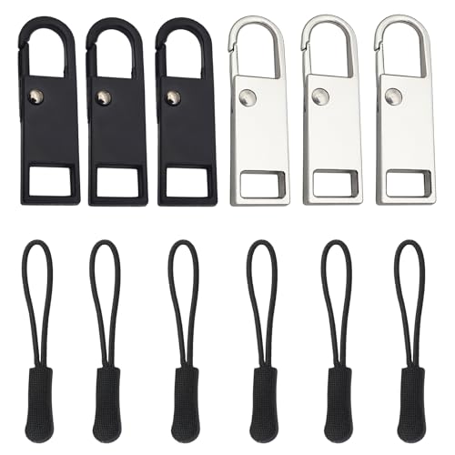 12 Stück Zipper Pull Ersatzset, 6 Stück Reißverschluss Zipper und 6 Stück Cord Zipper Pull Extension, Reparatur Set für Jacken, Rucksäcke, Jacken und Koffer, Reißverschluss Zipper Ersatz von HSLPSM