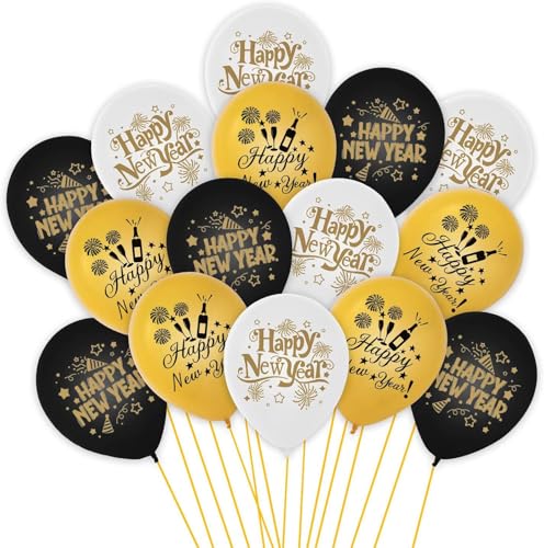 15 Stück Silvester Deko 2025, Silvesterparty Folienballons, Silvester Party Deko Neujahr Zahlen Ballons, Weiß Schwarz, Gold Silvesterpartydeko, Folienballon Für Neujahr Happy New Year Deko von HSLPSM