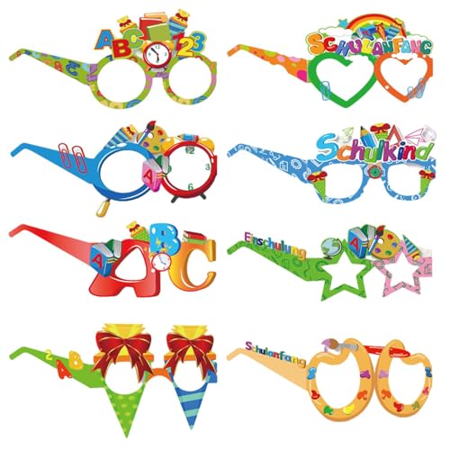 16 Stück Schulanfang Schulkind Brille, Einschulung Deko 2024, Mädchen Jungen Partybrillen, Mit Lustigen Motiven, Buchstaben 123-Brille Set, Schuleinführung Tischdeko, Alles Gute Zum Schulanfang Brille von HSLPSM