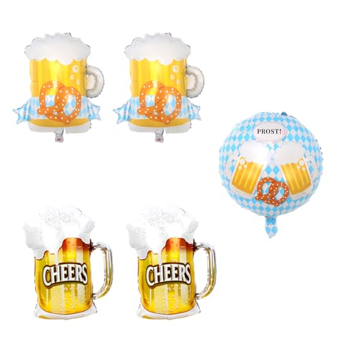 5 Stück Bier Luftballons, Oktoberfest Party Luftballons Deko, Bierglas Riesenballon, Bayrische Luftballon Bier Aluminium Folie Ballons für Geburtstag Urlaub Hochzeit Bierthema Party Dekoration von HSLPSM