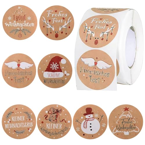 500 Stück Aufkleber Weihnachten, Kraftpapier Weihnachtsaufkleber, Sticker Weihnachten Rund im 8 Stil, Weihnachtsaufkleber Selbstklebend für Geschenkverpackungen, Party Dekoration, Umschlag usw (B) von HSLPSM