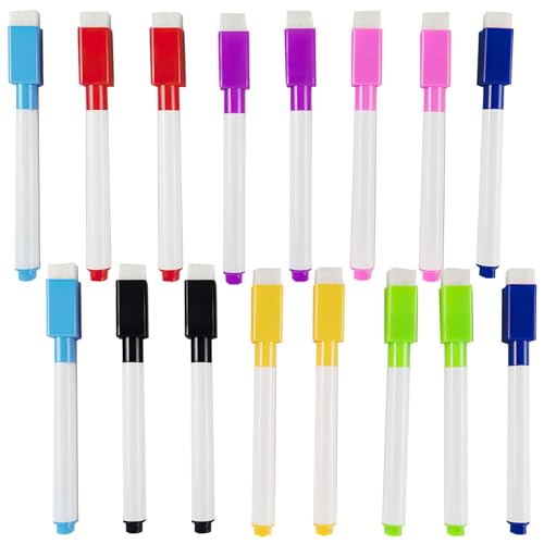 HSLPSM 16 Stück Whiteboard Marker Magnetisch, Trocken Abwischbar Stift mit Radierer, 8 Farbe Whiteboard Stifte, Bun 3 in 1 Board Marker für Fenster, Glas, Tafel von HSLPSM