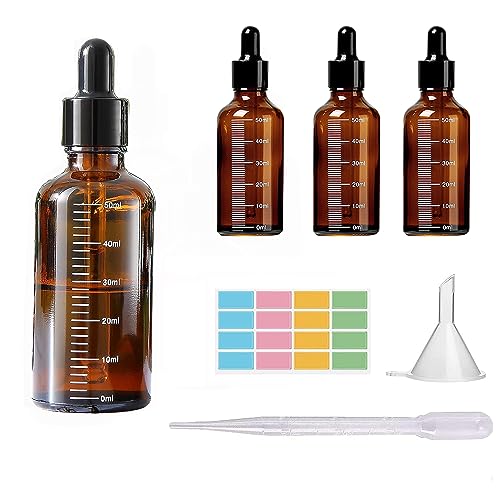 HSLUBI Pipettenflasche 50ml, 4 StüCk Brown Glass Bottles, Transparent Essential Oil, Perfume Bottle With Dropper, Refillable Cosmetic Containers, für Ätherische Öl, Parfümöle, Düfte,Flüssigkeit von HSLUBI