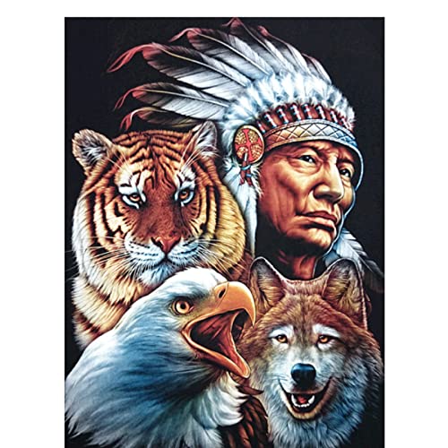 HSLXQ Malen Nach Zahlen Erwachsene - Indianer-Tiger-Adler-Wolf - Vorgedruckt Leinwand-Ölgemälde Geschenk für Erwachsene Kinder Kits - 40 * 50 cm von HSLXQ