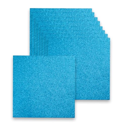 HSONAIGEE 12 Blatt blauer Glitzer-Karton, Premium-Konstruktionspapier, schweres Kartonpapier für Weihnachtsbasteln und DIY-Scrapbook-Zubehör, 25,4 x 25,4 cm, 300 g/m² von HSONAIGEE