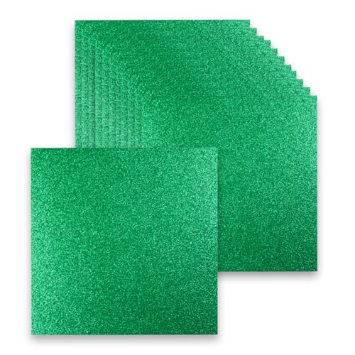 HSONAIGEE 12 Blatt grüner Glitzer-Karton, Premium-Konstruktionspapier, schweres Kartonpapier für Weihnachtsbasteln und DIY-Scrapbook-Zubehör, 25,4 x 25,4 cm, 300 g/m² von HSONAIGEE