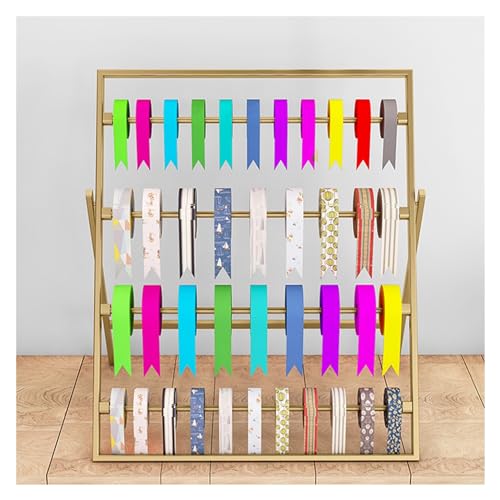 HSOYGE 4-stufiges Band-Organizer-Gestell, Metall-Fadenband-Spulenhalter, Kuchen-/Blumenladen-Geschenkpapier-Organizer-Regal, Band-Gestell-Display (Gold 17,7 x 13,7 x 22,8 Zoll) von HSOYGE