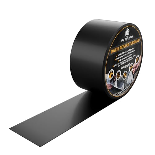 HSS® Dach Reparaturband, MicroSealant Klebstoff, effektiv, beständig und universell einsetzbar, wasserdichtes Klebeband, verbessertes Butylband, SKZ geprüft (Schwarz, 50mm/2,5m) von HSS