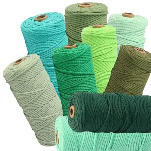 HSTWODE 1/9 Stück Baumwollseil,4mm farbiges Makramee-Seil, Baumwollseil,9 Farben Makramee-Garn, zum Aufhängen, DIY Handwerk, Basteln, Stricken, Pflanzenaufhänger (9 Stück Grün) von HSTWODE