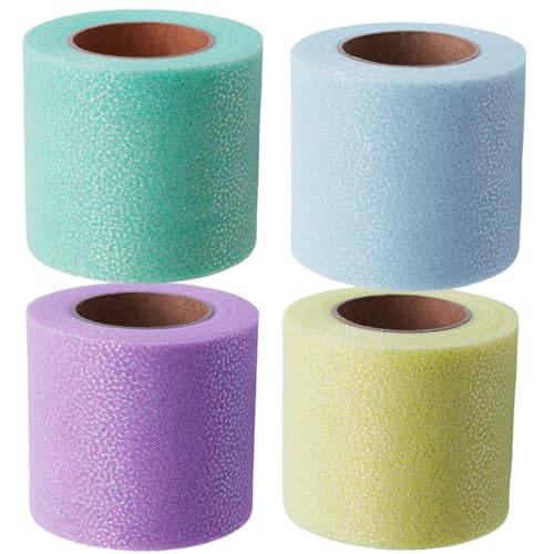 HSTWODE 1 Rolle 25 Yards 6cm breit Glitzerndes Regenbogen Polyester Tüll Rollennetz für Nähen, Haar bogen Hut, Geschenk, Hochzeit Deko, Karten, DIY Handwerk (4 Farben) von HSTWODE