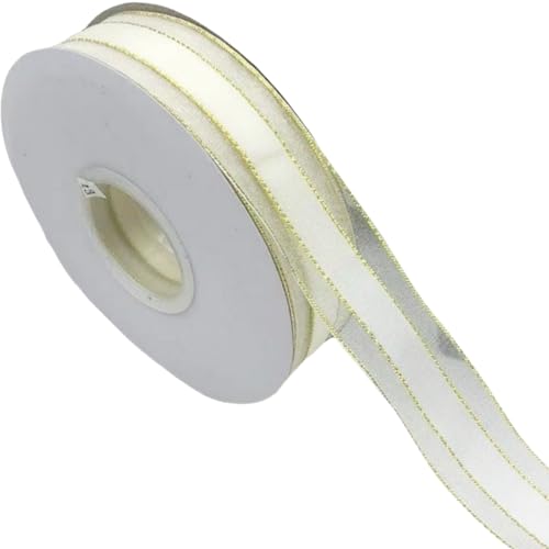 HSTWODE 1 Rollen,ribbon,Geschenkband Silber 25mm X 45m,Doppelseitige Satinband Schleifenband,Satin Bänder mit Drahtkante zum Basteln Geschenke Verpackung (Beige) von HSTWODE