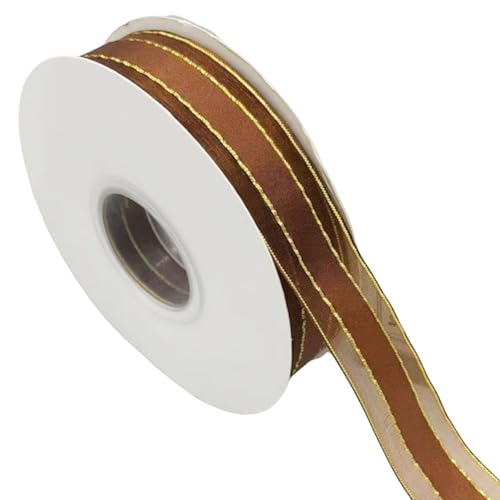 HSTWODE 1 Rollen,ribbon,Geschenkband Silber 25mm X 45m,Doppelseitige Satinband Schleifenband,Satin Bänder mit Drahtkante zum Basteln Geschenke Verpackung (Kaffee) von HSTWODE