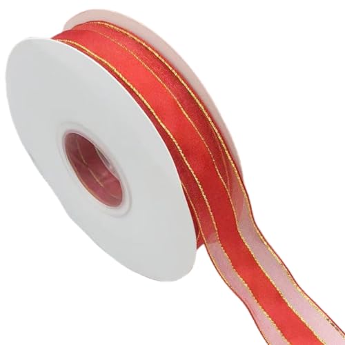 HSTWODE 1 Rollen,ribbon,Geschenkband Silber 25mm X 45m,Doppelseitige Satinband Schleifenband,Satin Bänder mit Drahtkante zum Basteln Geschenke Verpackung (groß rot) von HSTWODE