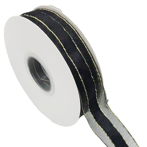 HSTWODE 1 Rollen,ribbon,Geschenkband Silber 25mm X 45m,Doppelseitige Satinband Schleifenband,Satin Bänder mit Drahtkante zum Basteln Geschenke Verpackung (schwarz) von HSTWODE