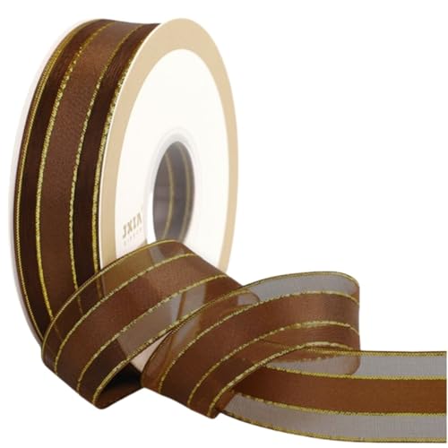 HSTWODE 1 Rollen Geschenkband 25mm X 45m,Doppelseitige Satinband Schleifenband,Satin Bänder mit Drahtkante zum Basteln Geschenke Verpackung (Braun) von HSTWODE