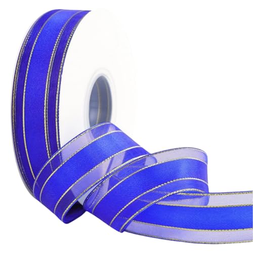 HSTWODE 1 Rollen Geschenkband 25mm X 45m,Doppelseitige Satinband Schleifenband,Satin Bänder mit Drahtkante zum Basteln Geschenke Verpackung (Schatz blau) von HSTWODE