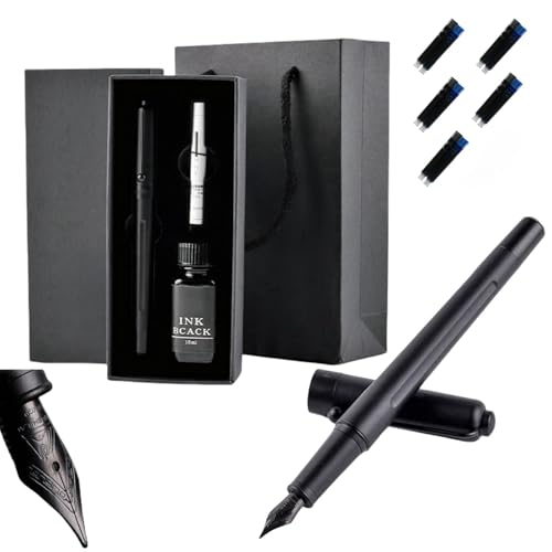 HSTWODE 1 Satz Schwarz Luxus Füllfederhalter Set, bestes Stiftgeschenkset für Männer & Frauen, Büro, Kalligraphie füller (0.5mm) von HSTWODE