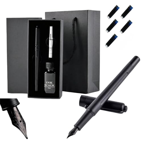 HSTWODE 1 Satz Schwarz Luxus Füllfederhalter Set, bestes Stiftgeschenkset für Männer & Frauen, Büro, Kalligraphie füller (0.6mm) von HSTWODE