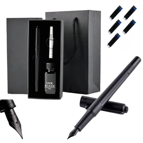 HSTWODE 1 Satz Schwarz Luxus Füllfederhalter Set, bestes Stiftgeschenkset für Männer & Frauen, Kalligraphie füller (0.38mm) von HSTWODE