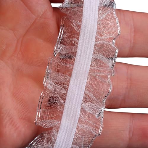 HSTWODE 1 Stück 9/20 Meter Weiß Rüschen Spitzenborte Elastisches Spitzenbesatz,2,5 cm breit Spitzenband für Hochzeit Applikationen Nähen Handwerk Geschenkbox (20 Meter Nr. 2) von HSTWODE