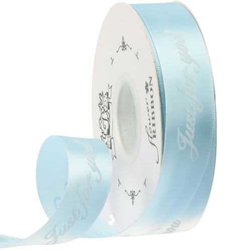 HSTWODE 1 Zoll breites Satinband „Just for you“ personalisiertes Grosgrain-Valentine-Band 25 Yard für Geschenkverpackungen Kuchen-Box Bögen (Hellblau) von HSTWODE