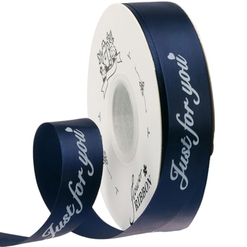 HSTWODE 1 Zoll breites Satinband „Just for you“ personalisiertes Grosgrain-Valentine-Band 25 Yard für Geschenkverpackungen Kuchen-Box Bögen (Marineblau) von HSTWODE