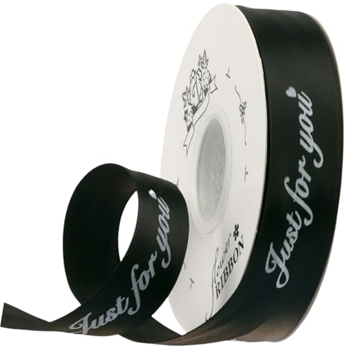 HSTWODE 1 Zoll breites Satinband „Just for you“ personalisiertes Grosgrain-Valentine-Band 25 Yard für Geschenkverpackungen Kuchen-Box Bögen (Schwarz) von HSTWODE