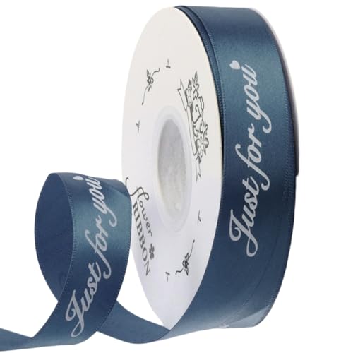 HSTWODE 1 Zoll breites Satinband „Just for you“ personalisiertes Grosgrain-Valentine-Band 25 Yard für Geschenkverpackungen Kuchen-Box Bögen (rauchblau) von HSTWODE