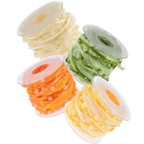 HSTWODE 10/40M 4 Farben Künstliche Perlenband Chiffon-Band 1 cm breit Trendyband Geschenkband Organza Spitze Band Dekoband für Hochzeits Blumen DIY Dekoration Kunsthandwerk (4 Farben) von HSTWODE