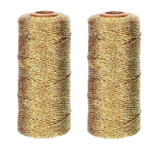 HSTWODE 100M Silber und Gold Metallic Schnur, 2mm Kordel Bindfaden DIY Bastelschnur,2 Rollen Verpackungsschnur für Geschenkpapier, Dekoration, Handwerk (Gold) von HSTWODE