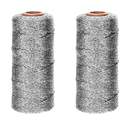 HSTWODE 100M Silber und Gold Metallic Schnur, 2mm Kordel Bindfaden DIY Bastelschnur,2 Rollen Verpackungsschnur für Geschenkpapier, Dekoration, Handwerk (Silber) von HSTWODE