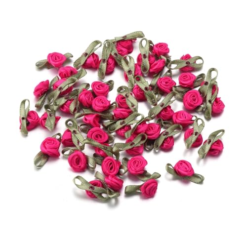 HSTWODE 100Stk Mini-Bandrosen Zum Basteln,18 Farben Künstliche Stoffblumen,Mit Grünen Blättern Rosetten Kleine Blumen Satinbänder Verzierungen Applikation Nähen Schleifen Hochzeit (Rose) von HSTWODE