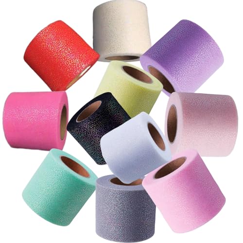 HSTWODE 12 Farben 6cm breit Durchgefärbtes 300 Yards Netz Tüll Dekostoff Tischband Dekoband für Nähen, Haar bogen Hut, Geschenk, Hochzeit Deko, Karten, DIY Handwerk von HSTWODE