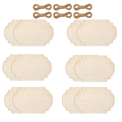 HSTWODE 12 Stück unlackiertes Holzschilder zum Aufhängen, Blanko Holzschild Schreiben für Heimdekoration Basteln Banner Brandmalerei Hochzeit Küche Café Bar DIY (Stil 5) von HSTWODE