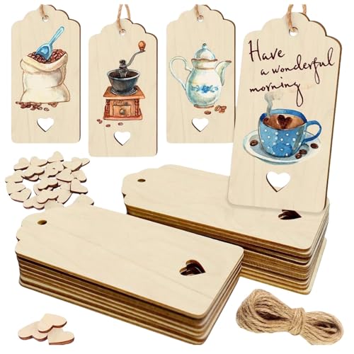 HSTWODE 120pcs Holz Anhänger Holz Geschenkanhänger mit Loch DIY Holz Etiketten Tags mit Jute-Schnur Dekorative Naturholzscheiben Basteln für DIY Kunsthandwerk Hochzeit Weihnachten Thanksgiving von HSTWODE