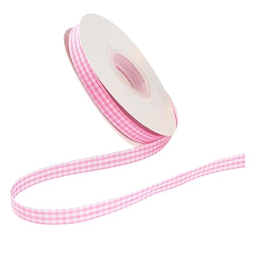 HSTWODE 1cm Geschenkband,50yards Dekoband zum Verzieren & Basteln,10 Farben,Kariertes Band für Bunte Dekos & Geschenkverpackungen, zu feierlichen Anlässen (Rosa) von HSTWODE