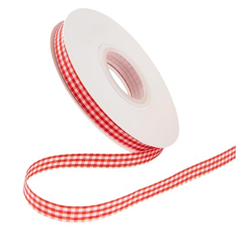 HSTWODE 1cm Geschenkband,50yards Dekoband zum Verzieren & Basteln,10 Farben,Kariertes Band für Bunte Dekos & Geschenkverpackungen, zu feierlichen Anlässen (Rot) von HSTWODE